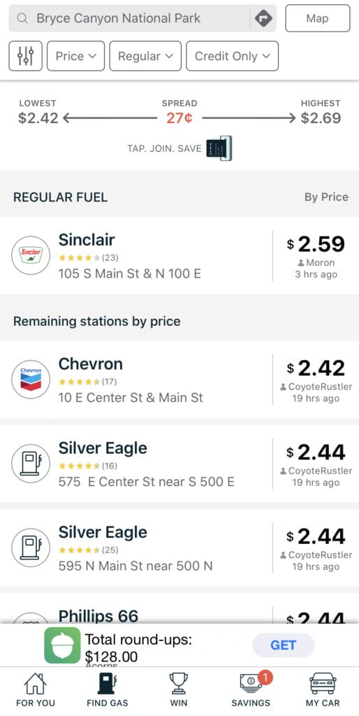 Gasbuddy - app for USA road trip