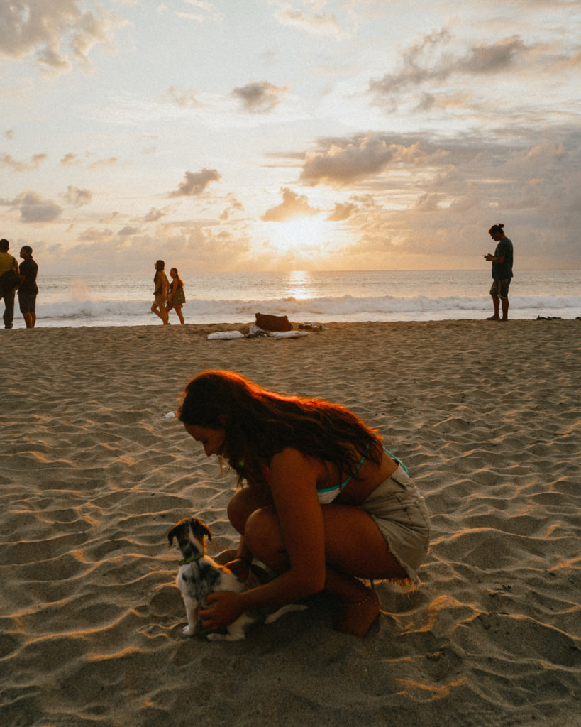 La Punta sunset with dog and girl