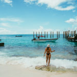 Solo travel girl at San Andres blue beach