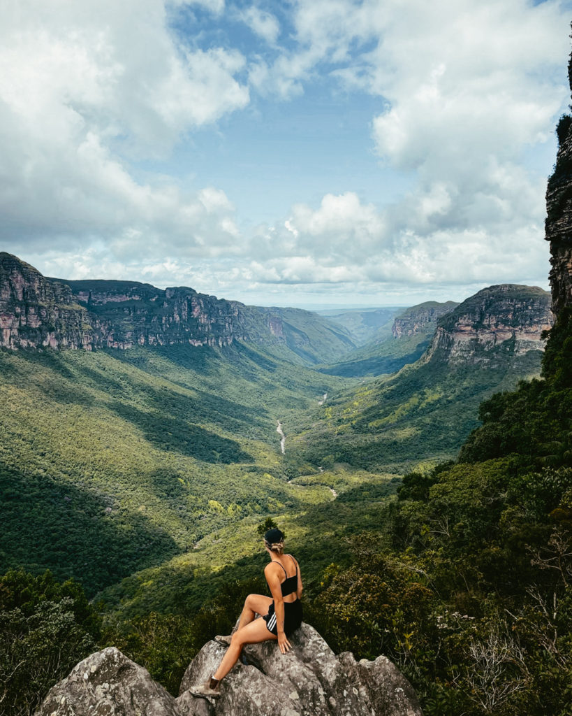 Girl overlooking panoramic view of Chapada Diamantina National Park Pati Valley