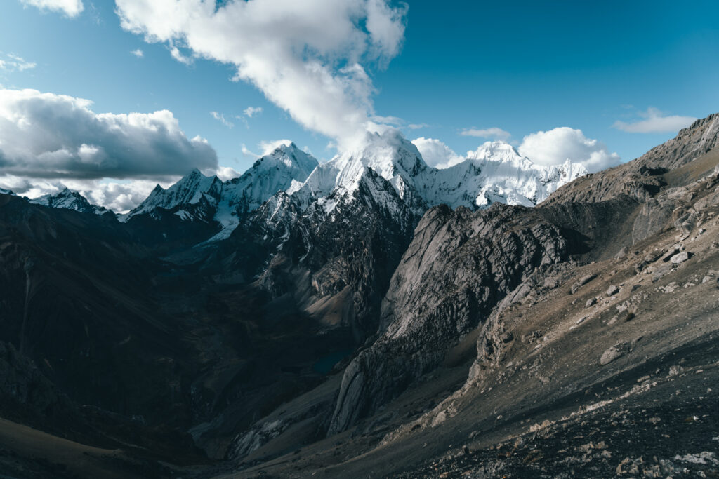 San Antonio pass ono the Cordillera Huayhuash trek in Peru - the most beautiful view on the trek