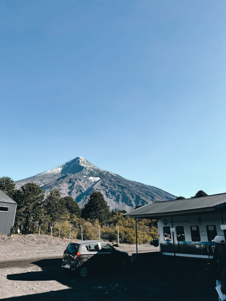 Volcano Lanin crossing the border from San Martin de Los Andes Argentina to Pucon Chile