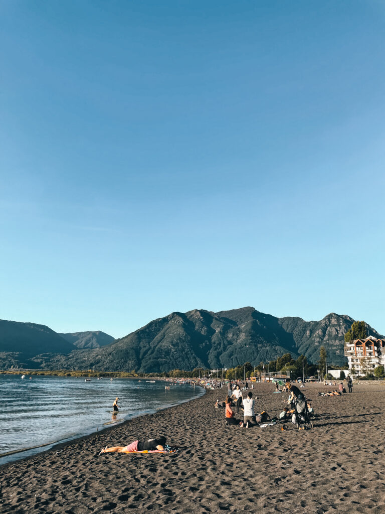 Playa Grande at sunsset in Pucon Chile