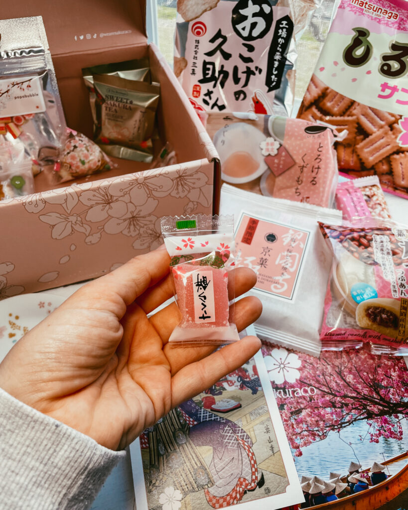 Mochi within a Japanese snack box called Sakuraco
